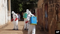 Petugas kesehatan membersihkan sebuah masjid di Bamako, Mali untuk mencegah penyebaran wabah ebola (14/11).