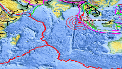 The location of the 7.3 earthquake the struck off the coast of Indonesia, January 10, 2012.