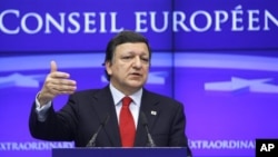 European Commission President Jose Manuel Barroso speaks during a media conference at an EU Summit in Brussels, Belgium, March 11, 2011