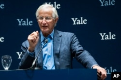 Yale University Professor William Nordhaus, one of the 2018 winners of the Nobel Prize in economics, speaks about the honor, Oct. 8, 2018, in New Haven, Conn.