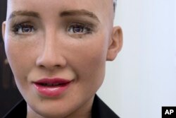 FILE - Hanson Robotics' flagship robot, Sophia, is pictured in Hong Kong, Sept. 28, 2017. Founder David Hanson envisions a future in which AI-powered robots evolve to become “super-intelligent genius machines.”