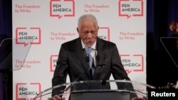 Actor Morgan Freeman speaks at the PEN America Literary Gala in New York, May 22, 2018. 