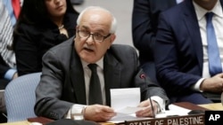 FILE - Palestinian Ambassador to the United Nations Riyad Mansour told the Security Council the U.S. announcement was “extremely regrettable," Dec. 8, 2017.