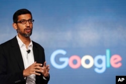 FILE - In this Jan. 4, 2017, file photo, Google CEO Sundar Pichai speaks during a news conference on Google's collaboration with small scale local businesses in New Delhi.