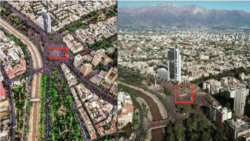 Side by side photos of Chile protests in Baquedano Square. On the left side is the photo shared by Patricia Villegas Marin, and on the right side the one shared by Paola Dragnic.