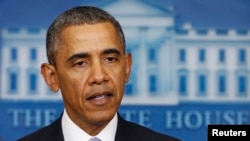 FILE - U.S. President Barack Obama delivers remarks in the press briefing room at the White House.