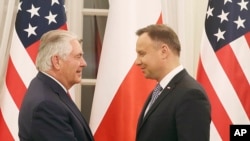 Rex Tillerson, U.S. Secretary of State, meets with Polish President Andrzej Duda, during a visit to Warsaw, Poland, Jan. 26, 2018. 