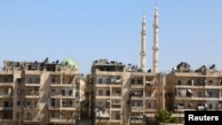 Des bâtiments de civils détruits dans la ville de Alep en Syrie. le 29 juillet 2016.
