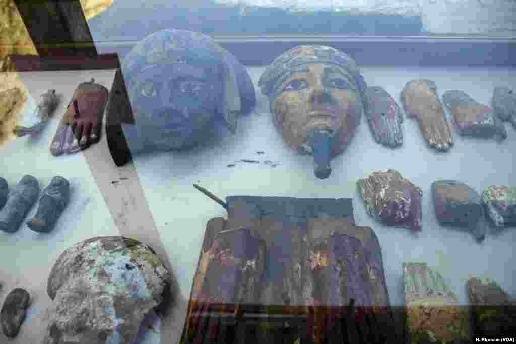 A collection of 150 ushabti figurines are displayed during the announcement of the new discovery, in Luxor, Egypt, Sept. 9, 2017.