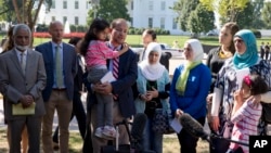 Dr. Zaher Sahloul, with the Syrian American Medical Society and American Relief Coalition for Syria, in front of the White House in Washington, calling on the Obama administration to do more to address the ongoing crisis in Syria, Sept. 16, 2015.