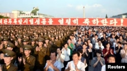 지난 9월 평양 김일성광장에서 북한 5차 핵실험을 축하하는 평양시군민경축대회가 열렸다고 조선중앙통신이 보도했다.