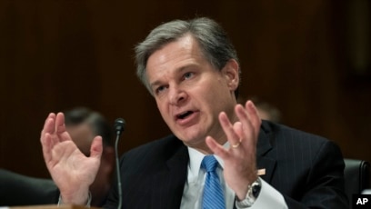 Le directeur du FBI, Christopher Wray, devant la Commission sénatoriale sur la sécurité intérieure et les affaires gouvernementales, à Capitol Hill, à Washington, le 10 octobre 2018.