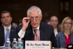 Secretary of State-designate Rex Tillerson testifies on Capitol Hill in Washington, at his confirmation hearing before the Senate Foreign Relations Committee, Jan. 11, 2017.