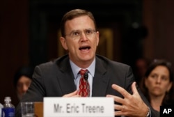 Eric Treene, special counsel for religious discrimination, Civil Rights Division of the Justice Department, testifies before the Senate Judiciary Committee hearing on responses to the increase in religious hate crimes on Capitol Hill, Washington, May 2, 2