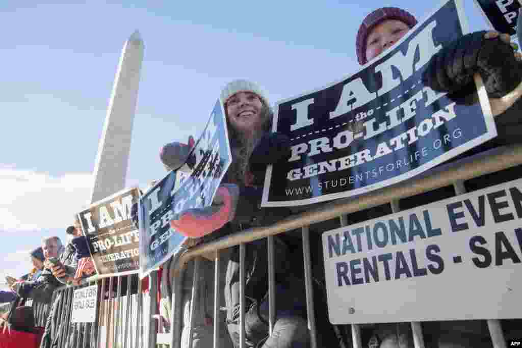 Pro Life supporters gather at the Washington Monument to hear Vice President Mike Pence speak at the March for Life rally on Jan. 27, 2017 in Washington,DC.