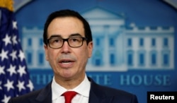 FILE - U.S.Treasury Secretary Steve Mnuchin during a press briefing at the White House in Washington, June 29, 2017.