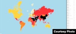 국경없는 기자회가 공개한 '2018 세계언론자유지수' 평가 지도. 국가없는 기자회 웹사이트 캡처.