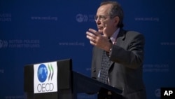 Menteri Ekonomi dan Keuangan Itallia, Pier Carlo Padoan berbicara di kantor OECD di Paris, Perancis (foto: dok).