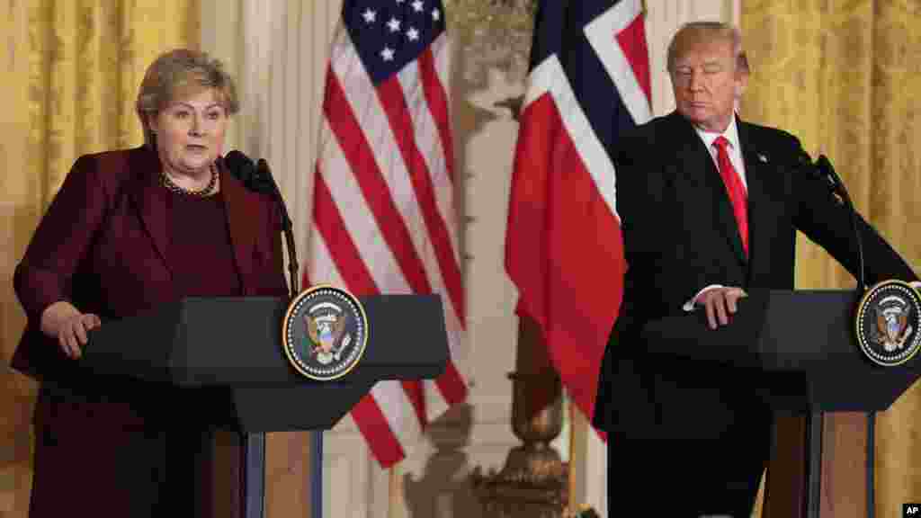 Presidente Trump com a primeira-ministra da Noruega Erna Solberg.