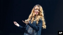 Rihanna performs in concert, May 6, 2013 in Boston.
