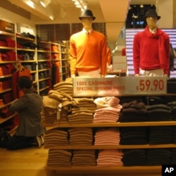 Cashmere sweaters - usually priced at over $100 - selling for about $60 at Uniqlo in New York.