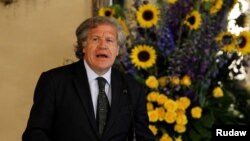 FILE - Organization of American States (OAS) Secretary-General Luis Almagro addresses the audience during an official visit to Honduras, in Tegucigalpa, Jan. 17, 2017.