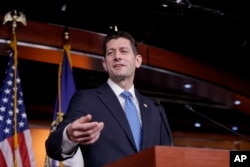 FILE - House Speaker Paul Ryan of Wisconsin discusses the Republican agenda on Capitol Hill in Washington, March 30, 2017.