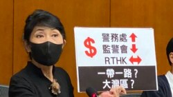 議會陣線立法會議員毛孟靜表示，派錢不能夠收買市民對政府的信任 (攝影：美國之音湯惠芸)