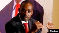 Opposition Movement for Democratic Change (MDC) leader Nelson Chamisa addresses a media conference in Harare, Zimbabwe, Aug. 2, 2018. 