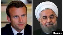 에마뉘엘 마크롱 프랑스 대통령과 하산 로하니 이란 대통령. 