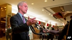 Chicago Mayor Rahm Emanuel speaks with reporters after meeting with President-elect Donald Trump at Trump Tower in New York, Dec. 7, 2016.