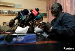 FILE - Malik Agar, of the Sudan People's Liberation Movement (SPLM), speaks during a joint news conference in Khartoum, July 3, 2011.