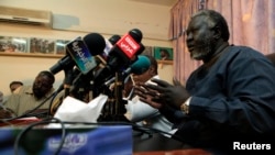 FILE — Malik Agar, head of the northern branch of the Sudan People's Liberation Movement, SPLM, speaks during a joint news conference, in Khartoum, July 3, 2011.
