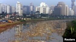 En la imagen, basura flotando sobre el río Pinheiros en Sao Paulo, Brasil, una de las 28 megaciudades del mundo hoy. 