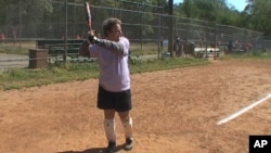 Janet Weeks, 75, plays softball regularly at this field outside Washington along with other members of the Golden Girls, a softball organization for senior women.