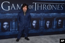 FILE - Peter Dinklage attends the season six premiere of "Game Of Thrones" at TCL Chinese Theatre in Los Angeles, California, April 10, 2016.