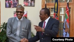 Rais wa Kenya Uhuru Kenyatta Alhamisi alifanya mkutano na rais wa Nigeria Muhamadu Burari katika ikulu mjini Nairobi Alhamisi tarehe 28 Januari mwaka wa 2016.