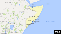 FILE - A map of Somalia. 