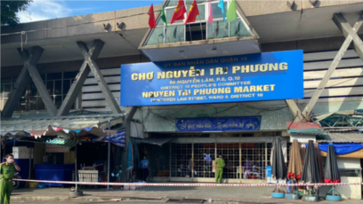 Chợ Nguyễn Tri Phương ở quận 10, Tp. HCM bị phong tỏa hôm 27/6/2021. Photo Tuoi Tre.