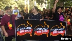 People demonstrate during Australia Day in Sydney, Jan. 26, 2019.