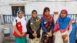 These girls made it to college from their small village in India are now talking about the importance of educating girls. From left to right: Shahnaz Bano, Arastoon, Anjul Islam and Rizwana