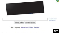 Google posts black bar over it's colorful logo in protest of anti-piracy laws under consideration in U.S. Congress, January 18, 2011