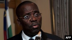 Central Afrcan Republic new Prime Minister Andre Nzapayeke speaks a handover ceremony in Bangui on January 28, 2014. 