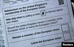 FILE - Illustration picture of postal ballot papers in London ahead of the June 23 BREXIT referendum when voters will decide whether Britain will remain in the European Union, June 1, 2016.