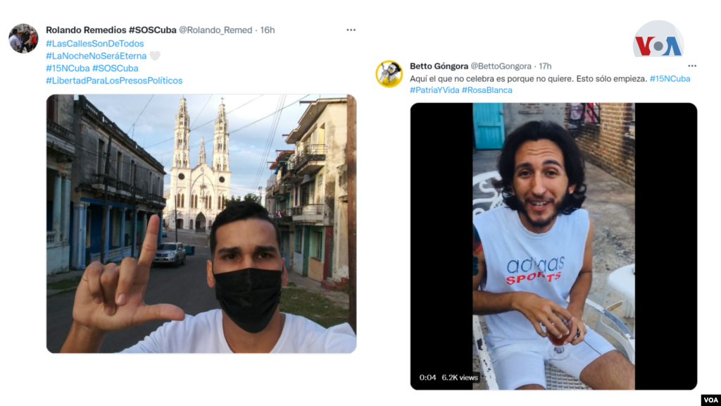Los jóvenes Rolando Remedios y Betto Góngora comparten mensajes de apoyo al 15N en sus redes sociales. El primero hace un gesto indicando un reclamo de libertad y el segundo, publica un video donde en tono jocoso anuncia que &ldquo;esto solo empieza&rdquo;. &nbsp;