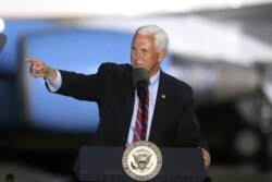 Vice President Mike Pence speaks to supporters Saturday Oct. 24, 2020 in Tallahassee, Fla. Battleground Florida was again a central focus of the presidential campaign Saturday as President Donald Trump, Vice President Mike Pence and former President Barac