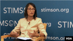 Sumona Guha, Vice-President of the Albright Stonebridge Group, spoke at a panel on "US Engagement on Indo-Pacific Infrastructure and Development" held at Stimson Center in Washington DC, September 6, 2018. (Chetra Chap/VOA Khmer)