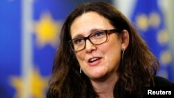 European Trade Commissioner Cecilia Malmstrom speaks during an interview with Reuters at the EU Commission headquarters in Brussels, Belgium, Jan. 15, 2018.