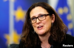 European Trade Commissioner Cecilia Malmstrom speaks during an interview with Reuters at the EU Commission headquarters in Brussels, Belgium, Jan. 15, 2018.