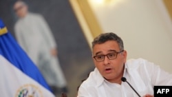 ARCHIVO - El expresidente de El Salvador, Mauricio Funes, habla con periodistas extranjeros en San Salvador, El Salvador, Jan. 31, 2014. un juez ordenó el arresto de Funes por corrupción el miércoles 27 de junio de 2018.